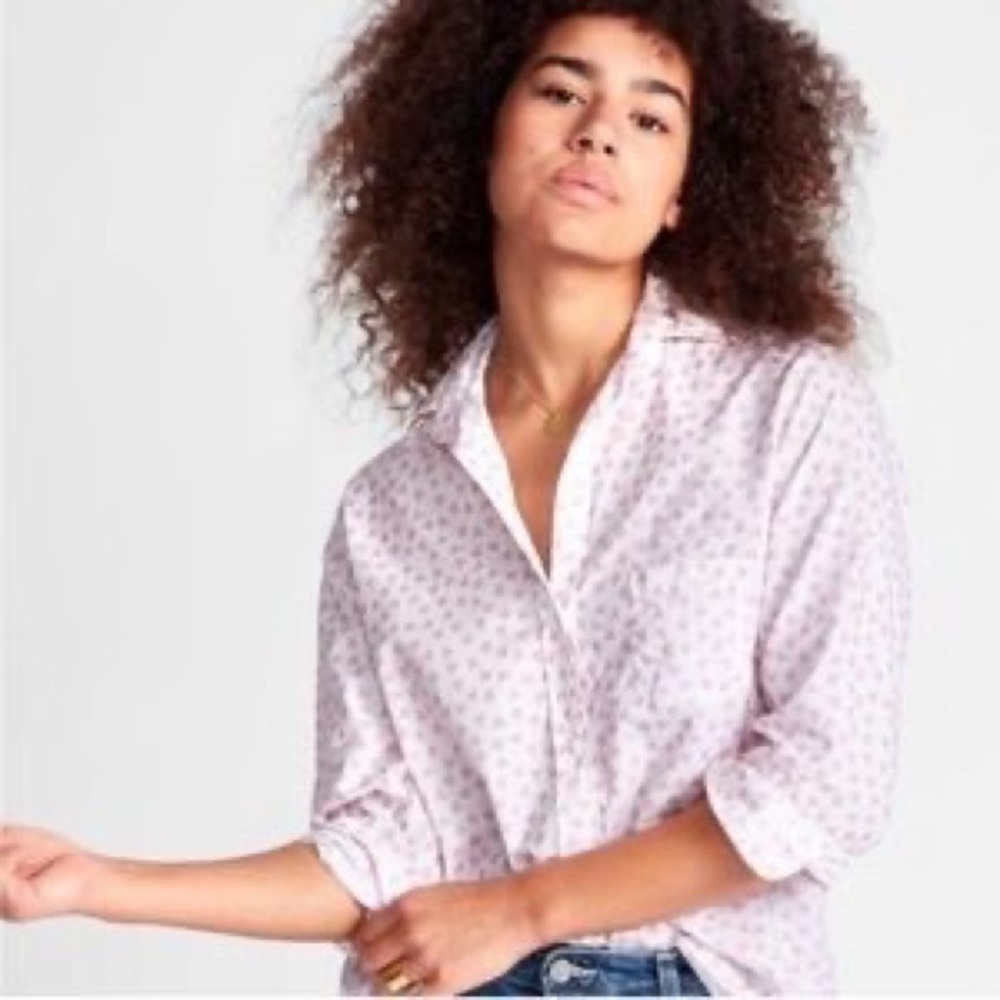 Grayson | The Hero Hearts Print Button Front Blouse L